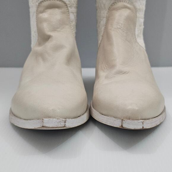 NEW Free People Bren Knee High Boot Womens EU 38 Cream Embroidered Boho Slouchy - Picture 7 of 15